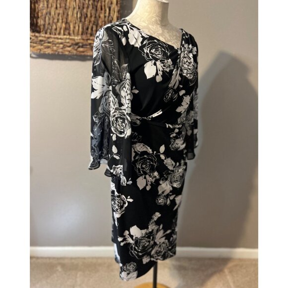 Connected Dress 6 Black White 3/4 Sleeve Stretch Sheath Washable Career NEW - Picture 2 of 6